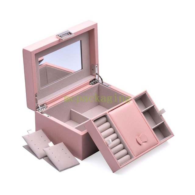 New Luxury Arrival Mini Leather Pu Small Travel Jewelry Box Organizer Women Gifts Custom Logo Jewelry Storage Box with Mirror