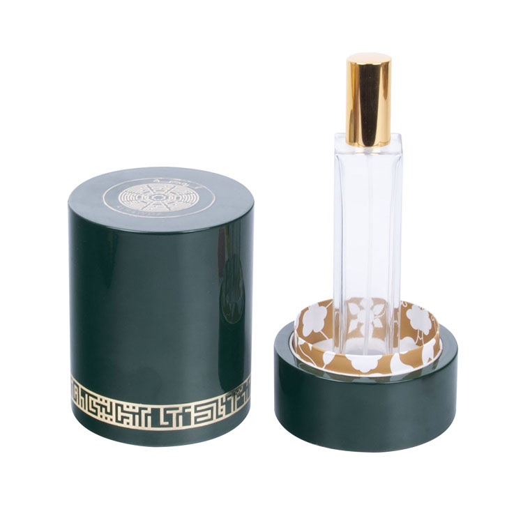 Round Metal Label with Border And Pattern Decoration, Green Piano Paint, High-end Perfume Wooden Box