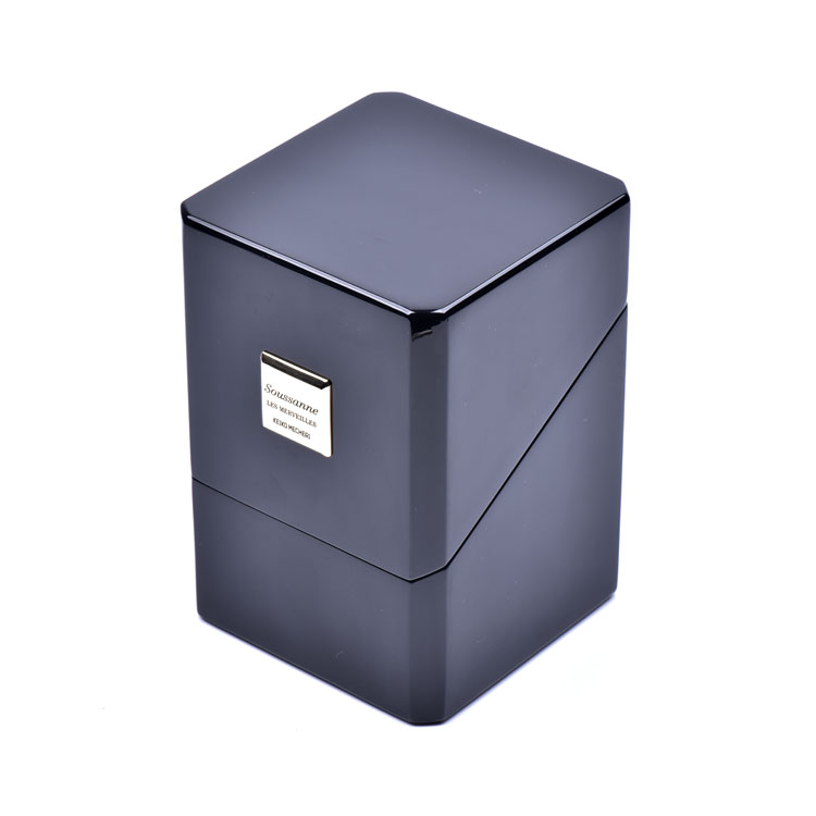 Cube Black Piano Paint Oblique Cover 45 Degree Corner Wooden Perfume Packaging Box Custom Made