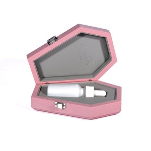 Silver Double Column Hinge Japanese Lock Pink PU Leather Interior Creative Hexagonal Coffin-shaped Perfume Wooden Box Packaging Custom Made