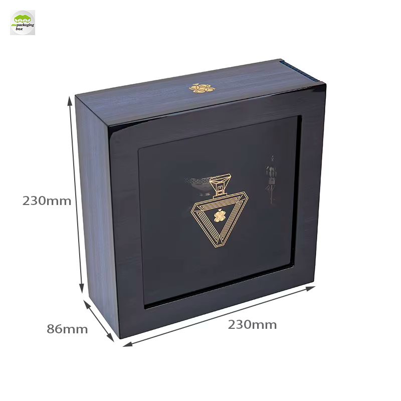 Luxury Custom Perfume Gift Box, Dark Blue Textured Rigid Box with Acrylic Window, Premium Fragrance Packaging Box for Perfume Bottle