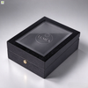 Custom Black Rigid Perfume Gift Box with Acrylic Window, Luxury Fragrance Bottle Packaging Box for Brand Perfume