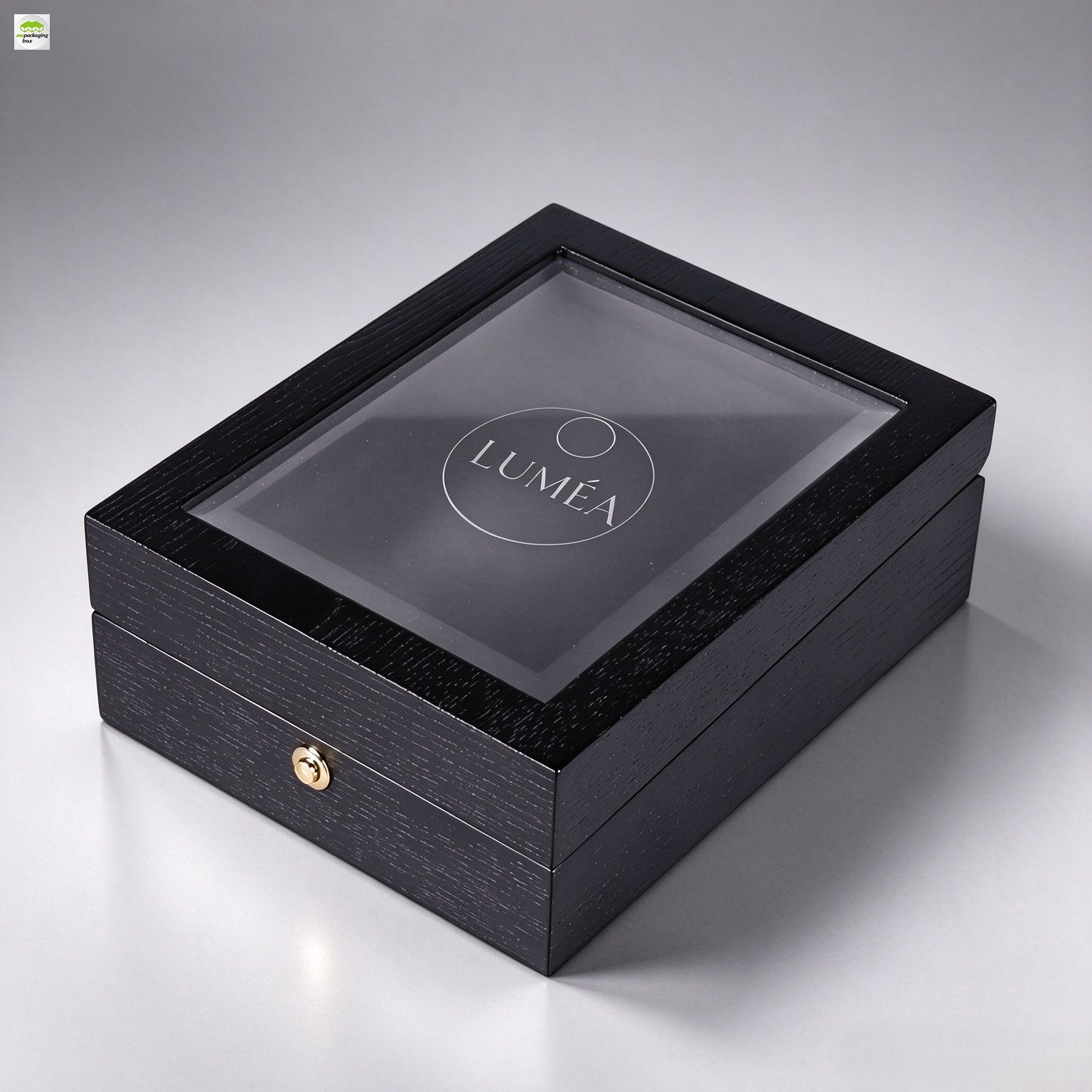 Custom Black Rigid Perfume Gift Box with Acrylic Window, Luxury Fragrance Bottle Packaging Box for Brand Perfume