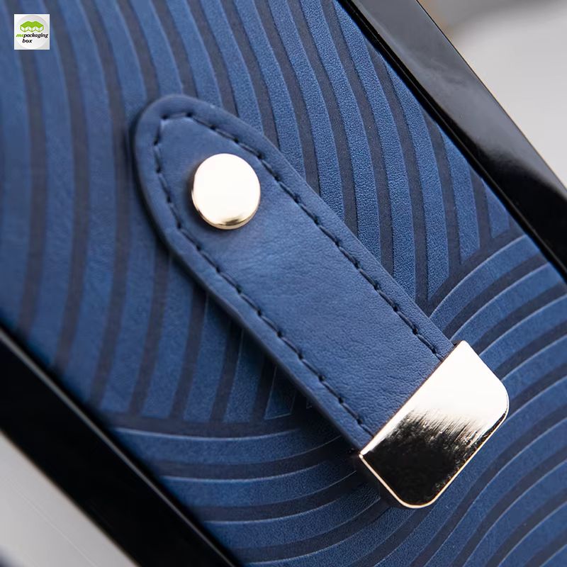 Luxury Custom Perfume Gift Box, Dark Blue Textured Rigid Box with Acrylic Window, Premium Fragrance Packaging Box for Perfume Bottle