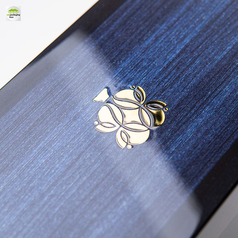 Luxury Custom Perfume Gift Box, Dark Blue Textured Rigid Box with Acrylic Window, Premium Fragrance Packaging Box for Perfume Bottle