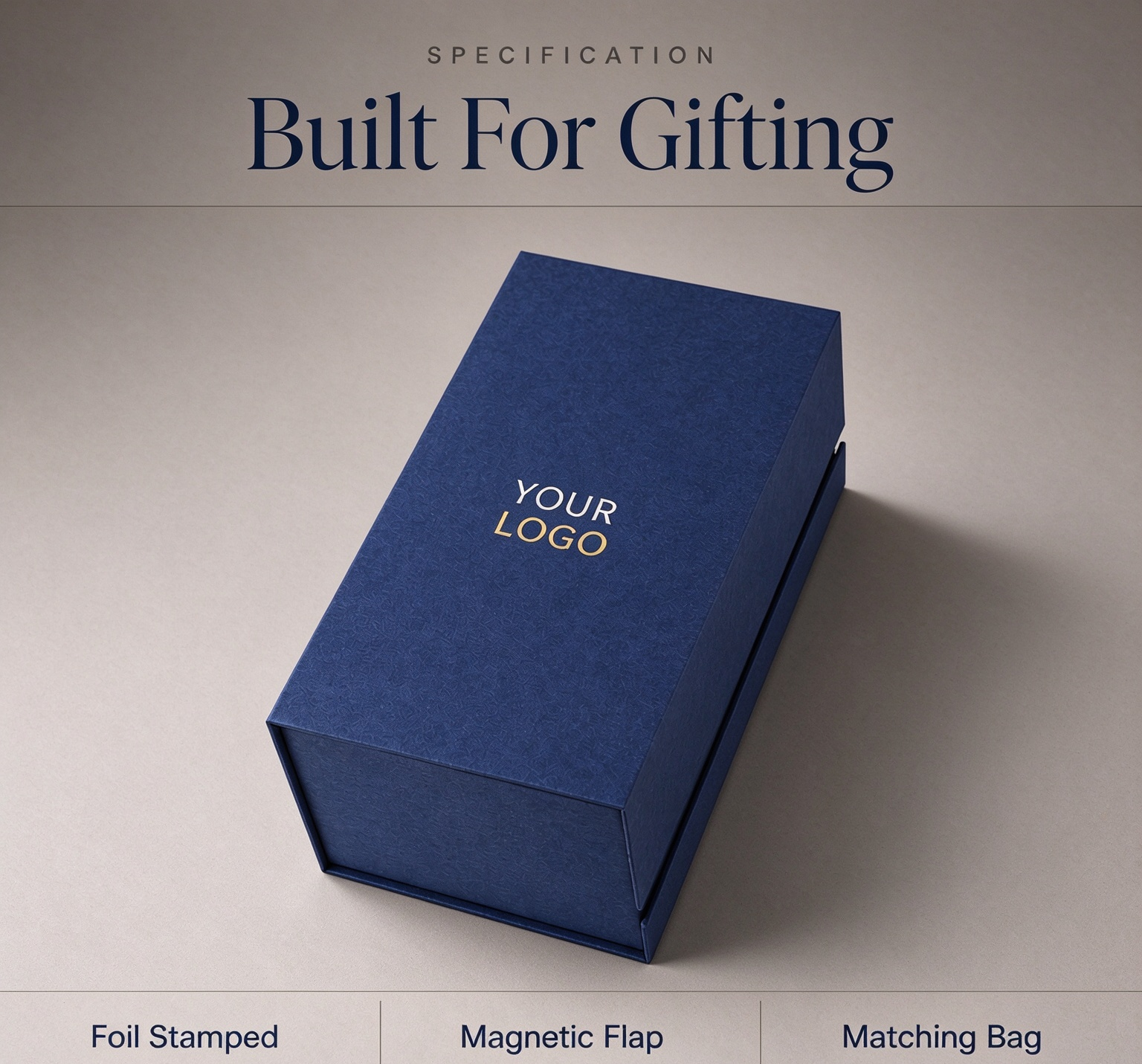Custom Navy Blue Magnetic Flip Gift Box with Matching Paper Bag, Cajas Personalizadas