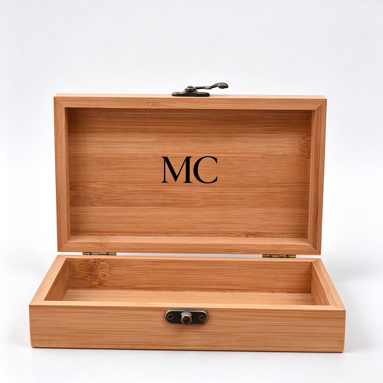 Custom Engraved Natural Bamboo Flip Lid Storage Box with Vintage Metal Latch, Personalized Bamboo Gift Keepsake Box for Jewelry & Souvenirs
