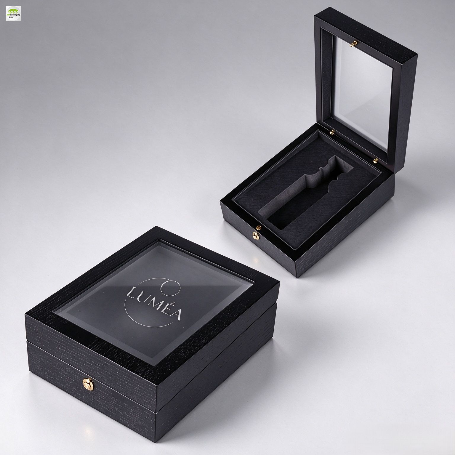 Custom Black Rigid Perfume Gift Box with Acrylic Window, Luxury Fragrance Bottle Packaging Box for Brand Perfume