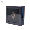 Luxury Custom Perfume Gift Box, Dark Blue Textured Rigid Box with Acrylic Window, Premium Fragrance Packaging Box for Perfume Bottle
