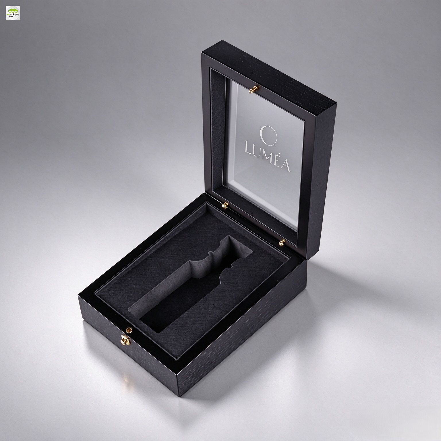 Custom Black Rigid Perfume Gift Box with Acrylic Window, Luxury Fragrance Bottle Packaging Box for Brand Perfume