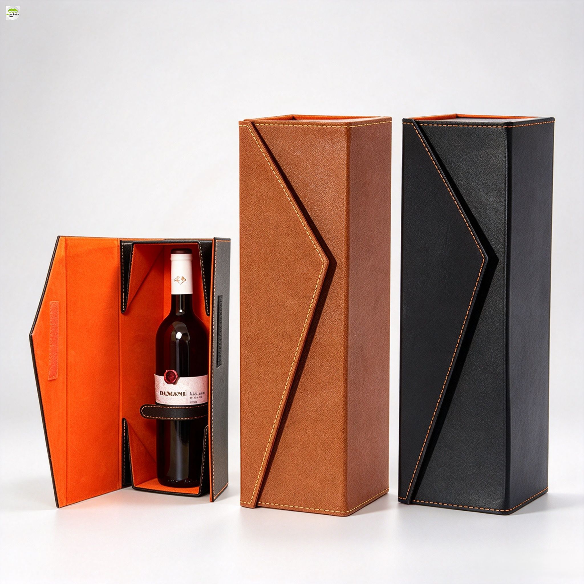 Custom Folding PU Leather Wine Gift Box, Luxury Leather Wine Packaging Box
