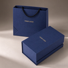 Custom Navy Blue Magnetic Flip Gift Box with Matching Paper Bag, Cajas Personalizadas
