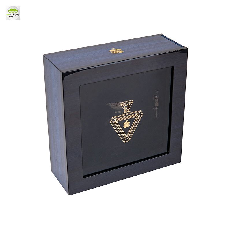Luxury Custom Perfume Gift Box, Dark Blue Textured Rigid Box with Acrylic Window, Premium Fragrance Packaging Box for Perfume Bottle